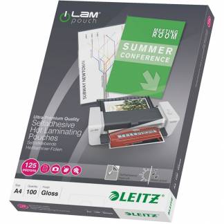 Leitz A4 selvklæbende lamineringslomme 125mic klar 100ark 