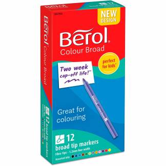 Berol Broad fiberpen flere farver 12 stk 