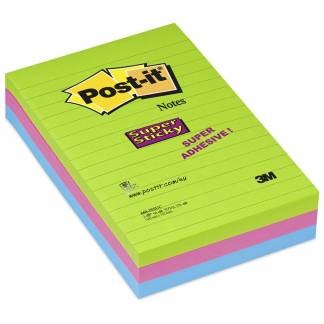 Post-it Super Sticky notes 102x152mm blå/pink/grøn 3stk 