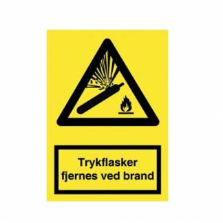 Advarselsskilt A4 'trykflasker fjernes ved brand' vinyl 