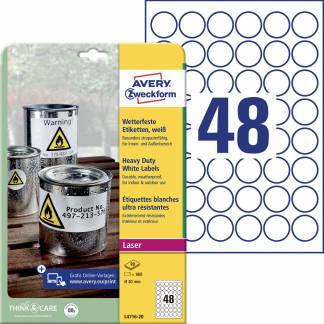 Avery L4716-20 etiketter A4 polyester hvid 960stk
