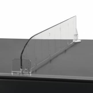 Hyldedeler skr&aring; m/varestopper midt 435x60mm glasklar