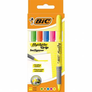 BIC Grip tekstmarker m/skr&aring; spids flerfarvet 5stk 