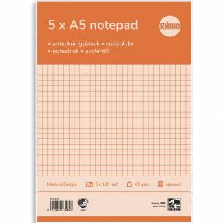 Rhino standardblok 60g A5 kvadreret toplimet 