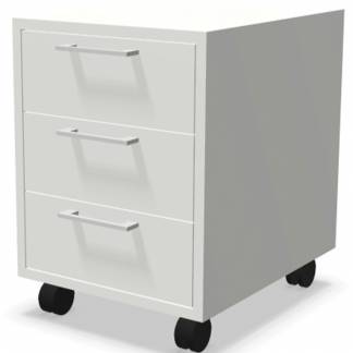 Skuffekassette m/3 skuffer hvid decor laminat m/hjul 