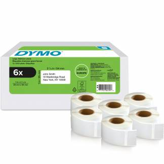 Dymo adresseetiketter permanent 25x54mm hvid 6rl 