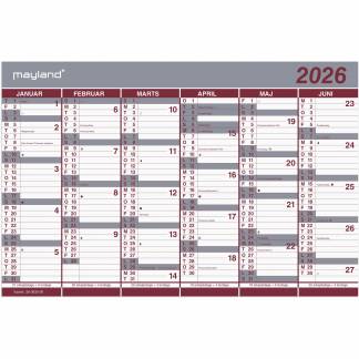 Mayland 2026 26063000 dobbelt halvårskalender 29x44cm rød 