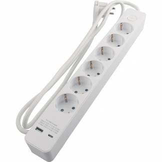 Stikd&aring;se 6 udtag 2xUSB 1,5m