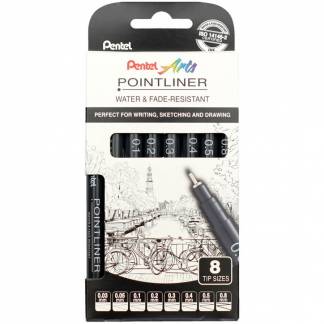 Pentel YS20P fineliner 0,03-0,8mm sort 8stk 