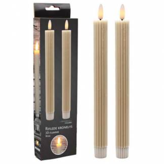 Riflede kronelys 3D-flamme 25cm beige