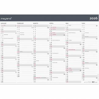Mayland 2026 26064200 moderne vægkalender 2x6mdr. 70x100cm 