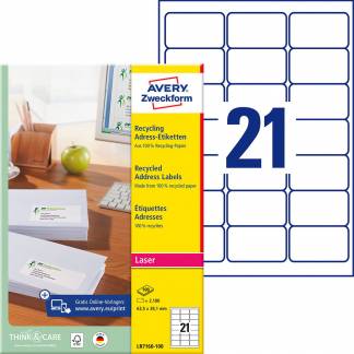 Avery adresse etiketter genbrugspapir 63,5x38,1mm r&aring;hvid