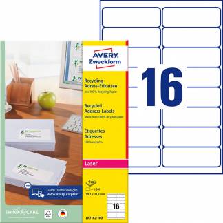Avery adresse etiketter genbrugspapir 99,1x33,9mm r&aring;hvid