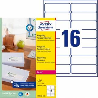 Avery adresse etiketter genbrugspapir 99,1x33,9mm r&aring;hvid