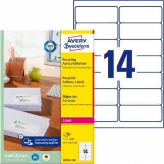 Avery LR7163-100 etiketter genbrugspapir 99,1x38,1mm r&aring;hvid