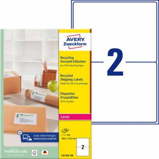 Avery shipping etiketter genbrugspapir 199,6x143,5mm r&aring;hvid