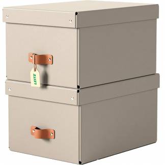 Leitz Puro opbevaringsboks m/l&aring;g 17L medium beige 2stk