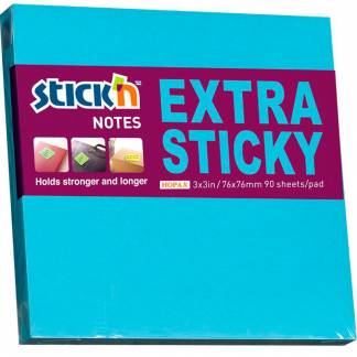 Stick'n Extra Sticky notes 76x76mm 90ark neonbl&aring;