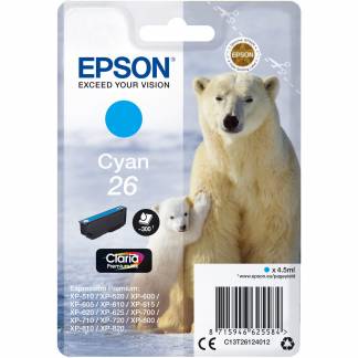 Epson 26 C13T26124012 Cyan Bl&aelig;kpatron, 300 sider