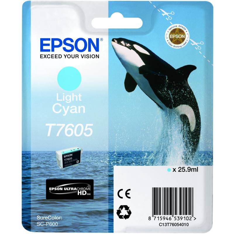 Epson T7605 C13T76054010 Lys Cyan Bl&aelig;kpatron, 25,9 ml