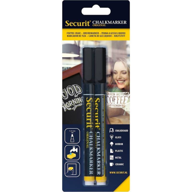 Securit kridtmarker 1-2mm sort 2stk