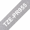 Labeltape Brother TZe-PR955 24mmx8m hvid på sølv lamineret