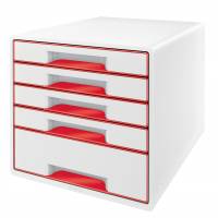 Desk Cube WOW m/5-skuffer hvid/r&oslash;d