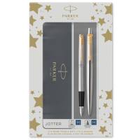 Parker Duos&aelig;t Jotter 77% recycled GT kuglepen+fyldepen s&oslash;lv