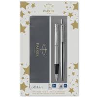 Parker Duos&aelig;t Jotter 77% recycled CT kuglepen+fyldepen s&oslash;lv