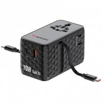 VERBATIM 70W 2C Retractable Universal Travel Adapter Black