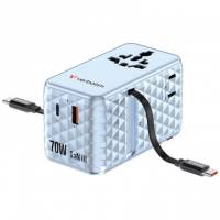 VERBATIM 70W 2C Retractable Universal Travel Adapter Blue