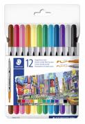 STAEDTLER Fiberpen tusser dobbelt basis farver ass (12)