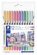 STAEDTLER Fiberpen tusser dobbelt pastel farver ass (12)