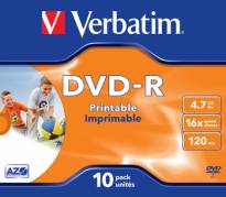 DVD-R Verbatim16x 4,7GB Printable 10 stk
