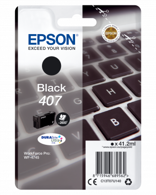 Epson 407 Sort 2600 sider Bl&aelig;k C13T07U140