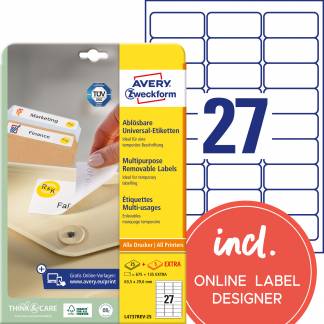 AVERY Aftagelige etiket 63,5x29,6mm hvid