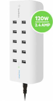 RockStar 10-Port USB Charging Station, White