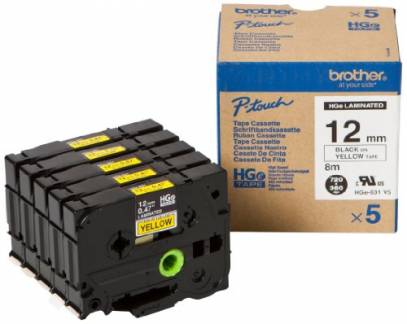 BROTHER BLACK ON YELLOW HI.GR. TAPE 5PK