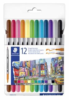 STAEDTLER Fiberpen tusser dobbelt basis farver ass (12)
