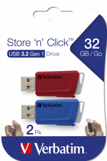 Store &acute;N&acute; Click USB Drive 32GB (2-pack) Red/Blue