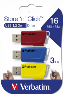 Store &acute;N&acute; Click USB Drive 16GB (3-pack) Red/Blue/Yellow