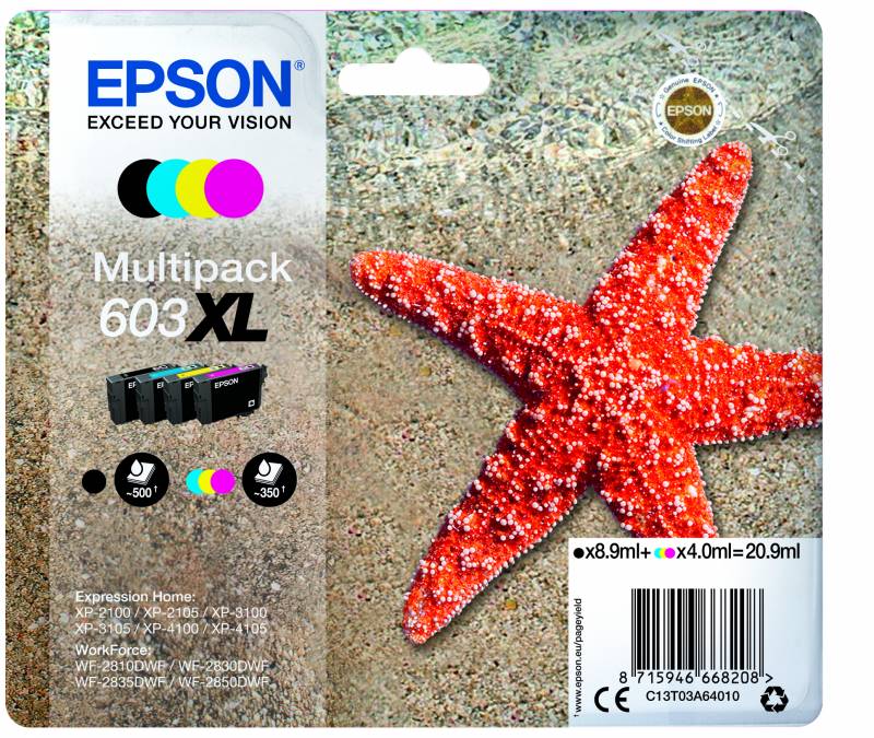 Epson 603XL Multipack Sort Gul Cyan Magenta Bl&aelig;k C13T03A64020