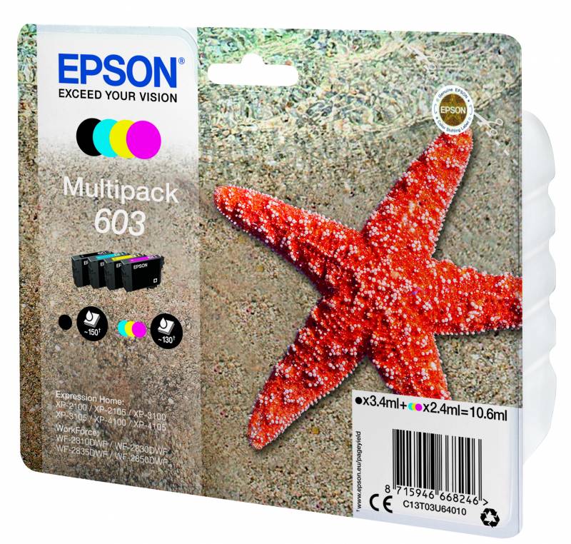 Epson 603 Multipack Sort Gul Cyan Magenta Bl&aelig;k C13T03U64020