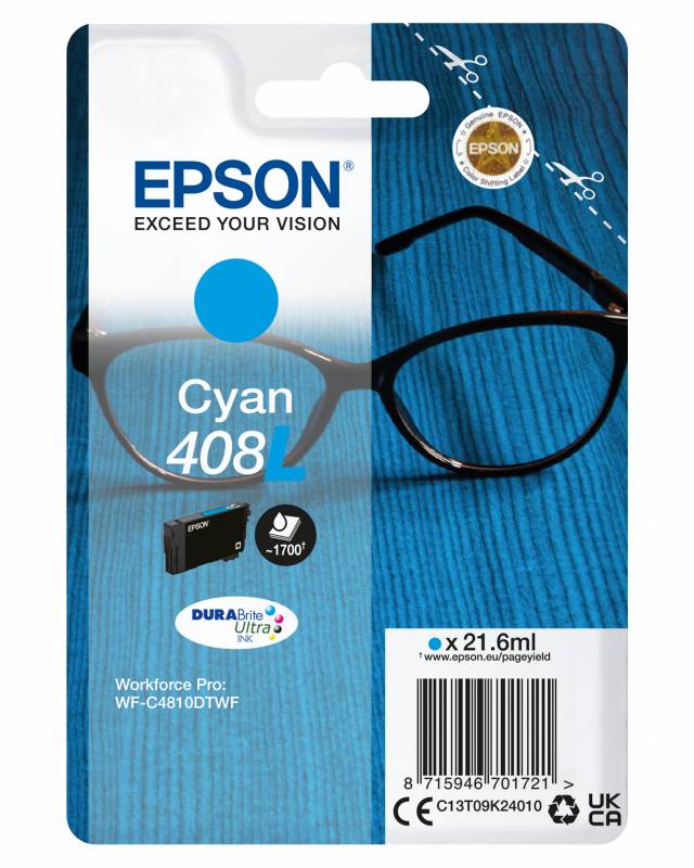 Epson 408 Cyan 1700 sider Bl&aelig;k C13T09K24010