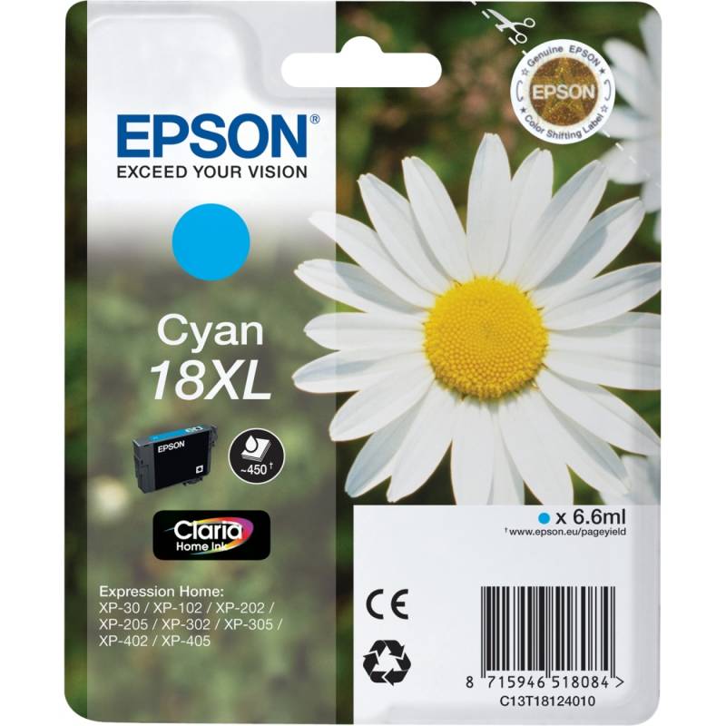 Epson 18XL Cyan 450 sider Bl&aelig;k C13T18124012