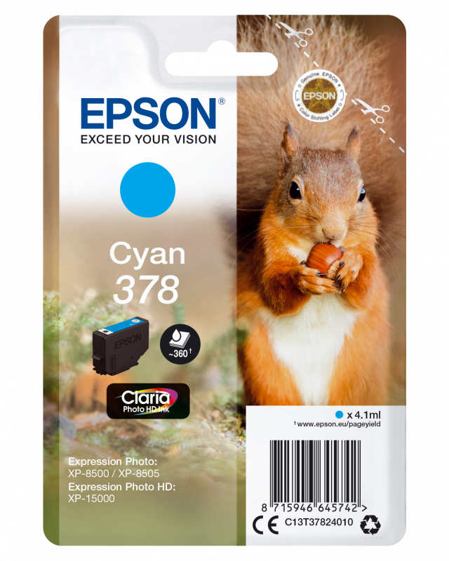 Epson 378 Cyan 360 sider Bl&aelig;k C13T37824010
