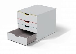 Skuffekabinet varicolor® mix 4 Skuffekabinet med 4 skuffer, hvoraf 2 er i XXL-størrelse, med plads til dokumenter, mapper, kataloger, tablets, kabler, blokke og meget mere.