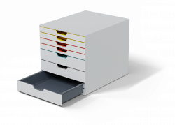 Skuffekabinet varicolor® mix 7 Skuffekabinet med 7 skuffer i to størrelser med plads til dokumenter, mapper, kataloger, tablets, kabler, blokke og meget mere.