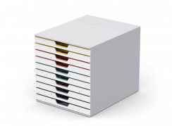 Skuffekabinet varicolor mix 10 med 10 skuffer med plads til dokumenter, mapper, kataloger, tablets, kabler, blokke og meget mere.