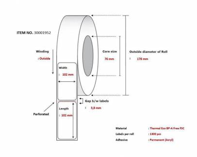  Label 102x102 mm, Core 76, 
